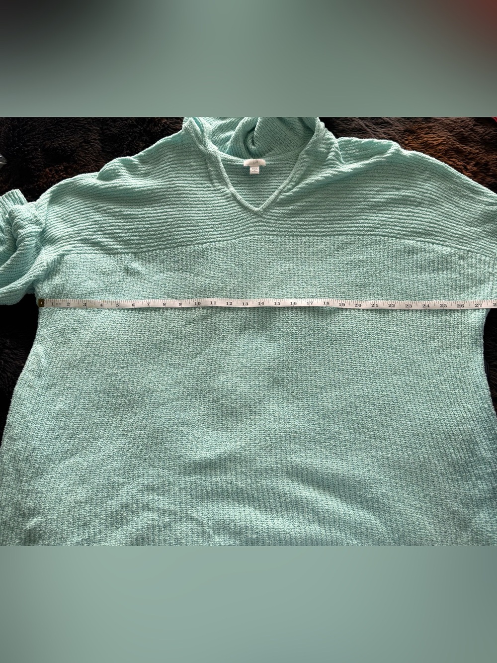 J. Jill Mint Green V-Neck Hooded Knit Sweater - Picture 7 of 10